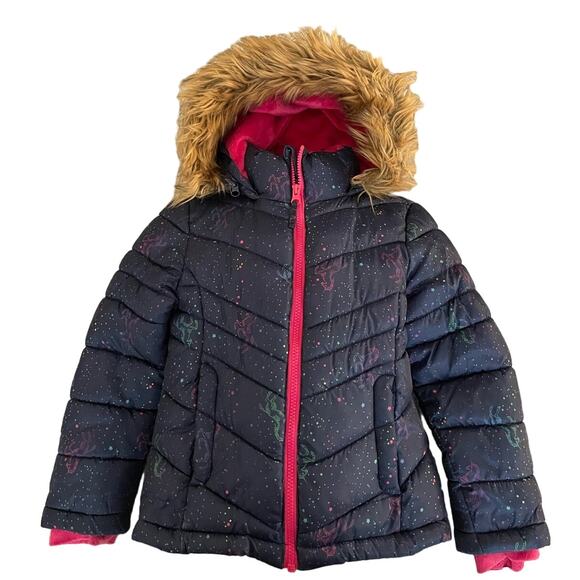 SO Girls 4/5 Rainbow Unicorn Navy Blue Puffer Jacket - Picture 1 of 12